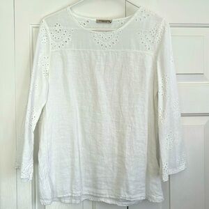 Francesca Bettina Italy 100% Linen Eyelet Top Small